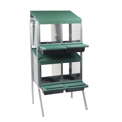 Nesting Box Metal Rollaway Battery - 4 Hole - Double Row, Single Sided with Legs