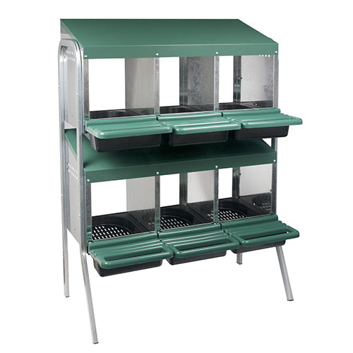 Nesting Box Metal Rollaway Battery - 6 Hole - Double Row, Single Sided with Legs