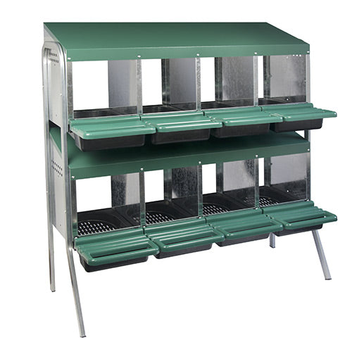 Nesting Box Metal Rollaway Battery - 8 Hole - Double Row, Single Sided with Legs