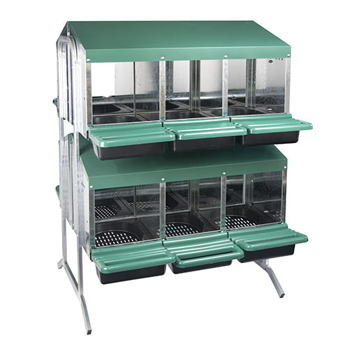 Nesting Box Metal Rollaway Battery - 12 Hole - Double Row, Double Sided with Legs