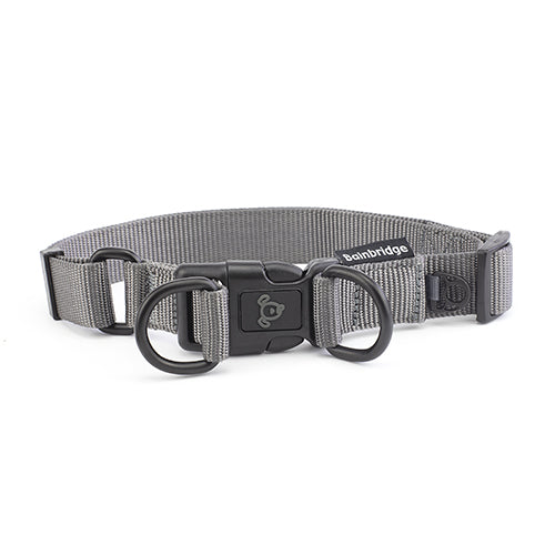 Nylon Double Ring Dog Collar Premium - Medium Grey