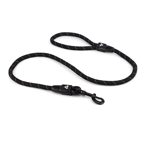 Reflective Rope Dog Lead with Rope Clip (13mm x 120cm) Black