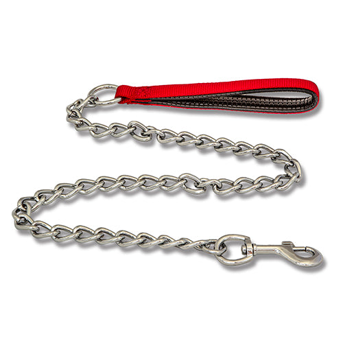 Dog Chain Lead with Padded Handle - 3mm Red